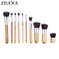 Portable 10 PCS Soft Synthetic Hair Cosmetic Brush Kit with Wood Handle Face Makeup Brush