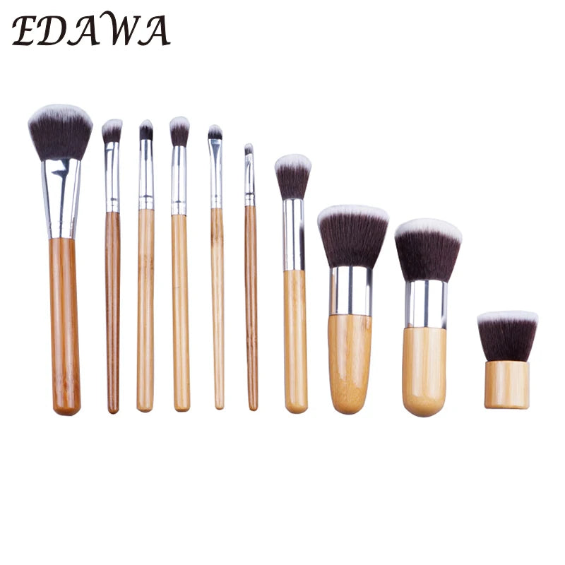 Portable 10 PCS Soft Synthetic Hair Cosmetic Brush Kit with Wood Handle Face Makeup Brush
