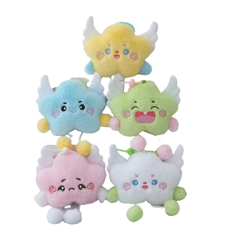 Plush Smile Aggrieved Happy Angel Stars Keychain Small Star Plushie Plushie Plush Key Chains for Bags Charms Claw Machine Doll