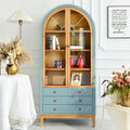 INNOVA Home Living Room Kitchen Sideboard Modern Accent Arch Design Blue Black Wooden Durable Storage Drawer Cabinet Glass Door