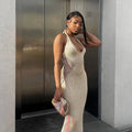 Factory Direct Sale 2026 Fashion Summer Ladies U Neck Solid Color Bodycon Knit Dress Sleeveless Hollow Women's Casual Maxi Dress