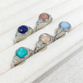 Wholesale Jewelry Real Stone Faceted Crystals Rings Amazonite Strawberry Quartz Sunstone Aquamarine Lapis Lazuli Silver Rings