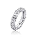 Trendy Women's 3 Row Brass Eternity Ring with 18k White Gold or Rose Gold Plating and Cubic Zirconia Band