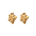 Unique Vintage Big Pleated square Shape Stainless Steel Earring 18k Gold Plated Women Stud Earrings Fashion Jewelry