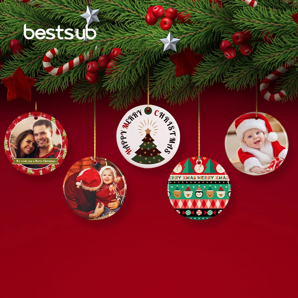 Wholesale for 3" Round with Hole Ceramic Christmas Ornaments Sublimation Blanks 6-color Thermal Transfer Indoor Decoration