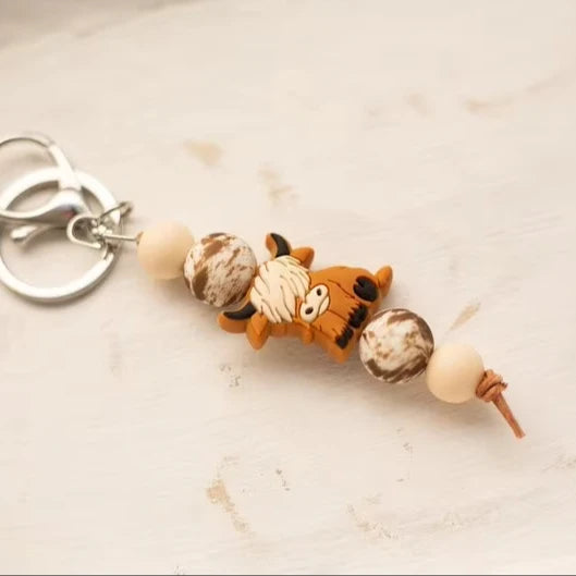 Highland Cow Keychain Boho Farm Silicone Keyring Silicone Teacher Gift