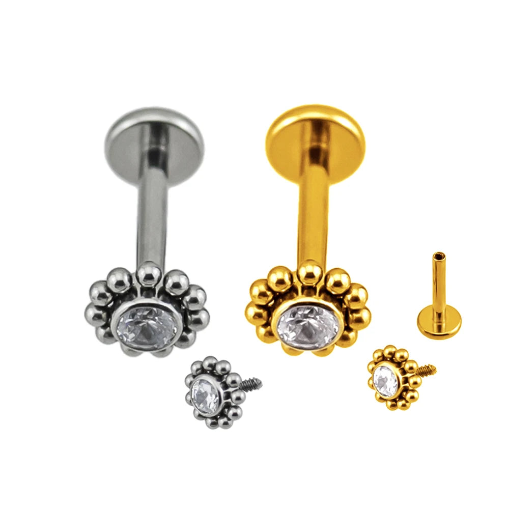 GZN High Grade ASTM F136 G23 CZ With Ball Clusters Surrounding Top Labret Brabell Titanium Body Ear Stud Nose Piercing Jewelry