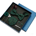 Luxury Men's Blue Green Paisley Necktie Logo 8cm Wide Wedding Tie Pocket Square Cufflinks Tie Clips Set Christmas Gifts