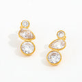 JOOLIM High End 18K Gold Plated Round Teardrop 3 Zirconia Tassel Stud Earring Stainless Steel Earrings Gold Jewelry New