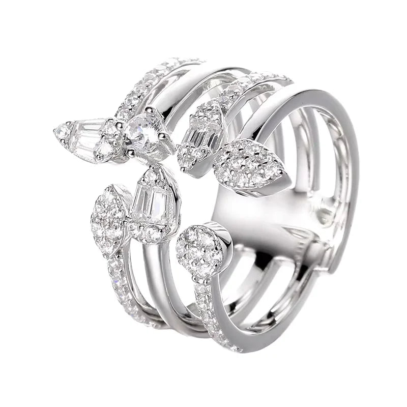 Fine Jewelry Manufacturer Branch Design Sterling Silver Ring Full Moissanite Diamond Woman Engagement Rings