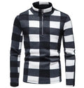 Men Sweater Casual Plaid Jacquard Knitwear Sweater Stand Collar Mens Knit Pullover Long Sleeve Sweater