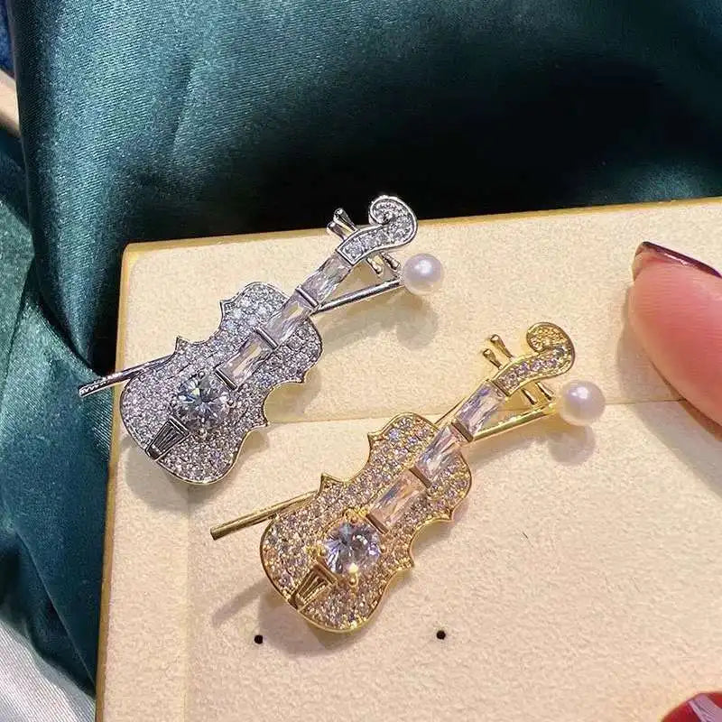 High Quality Natural Freshwater Pearl Brooch Pin More Profound Violin Design for Music-Dancing Artists or Gift