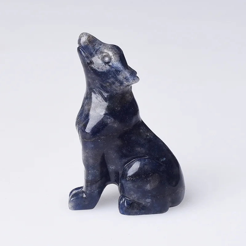 Natural Crystal Energy Gemstone Wolf Howl Carving Animal Carving Christmas Gift for Home Decoration