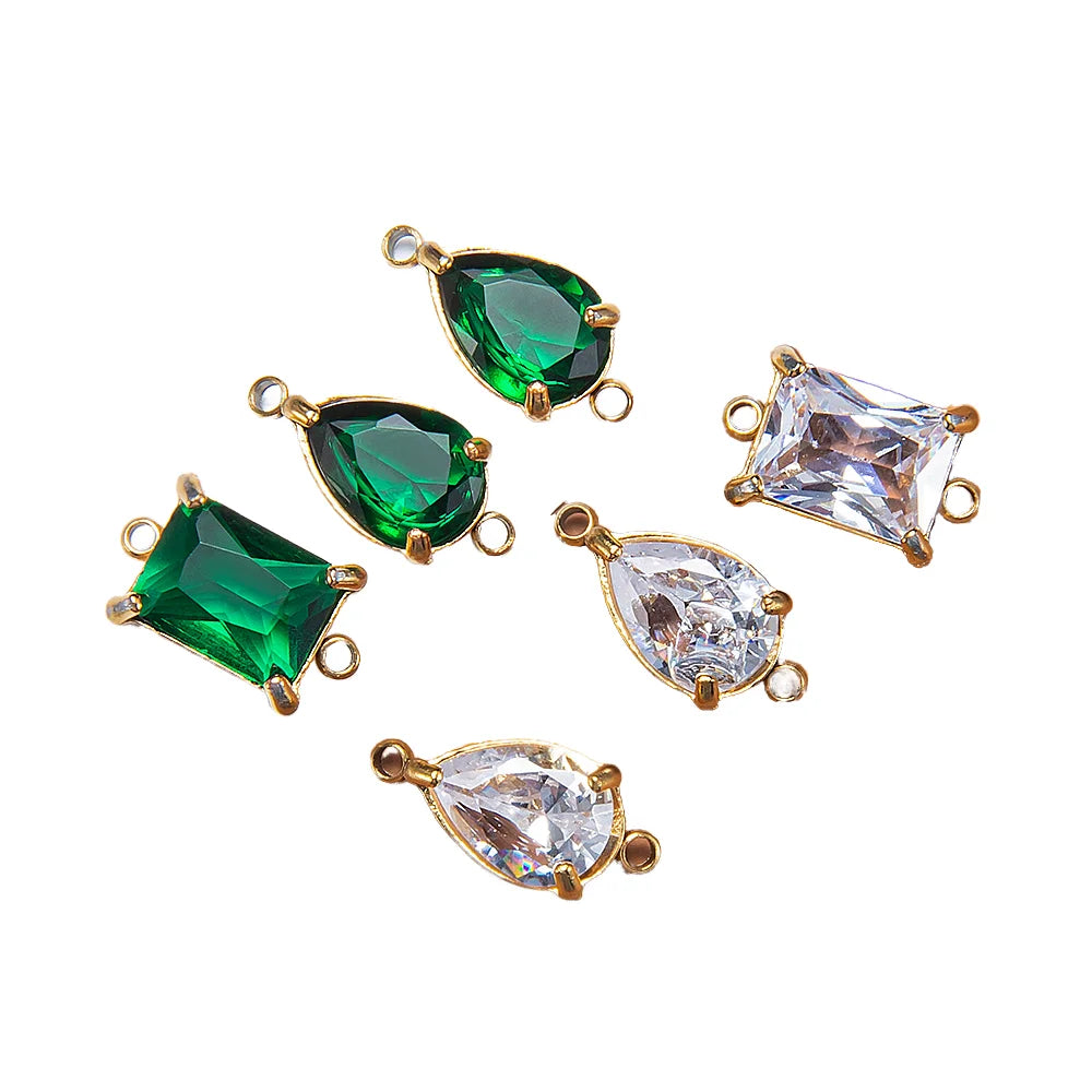 PVD 18K Gold Stainless Steel Two Hole Connectors Zircon Stone Charms & Pendants for DIY Jewelry Making