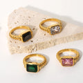 Fashion Jewelry 18K PVD Gold Stainless Steel Emerald Zircon Twisted Rings for Women YF2428