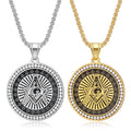 Stainless Steel 18K Gold Plated Freemason Pendant Necklace Fashion Unique Zircon Sweater Chain for Men Personalized Jewelry