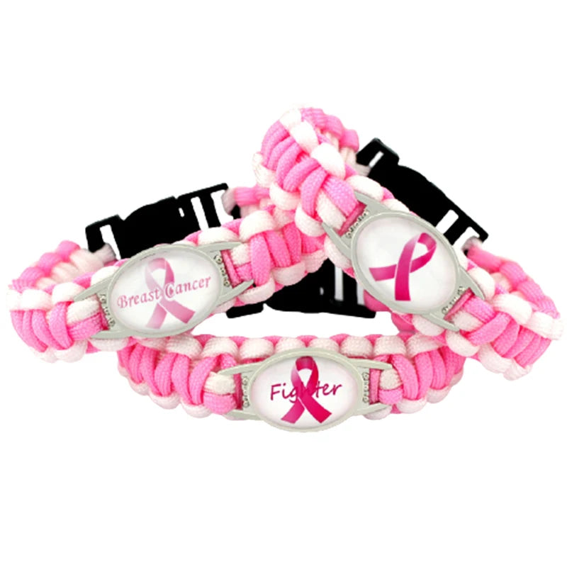 Manufacturer Custom Logo Design Fashion Charm Bracelets Breast Cancer Awareness Pink Ribbon Butterfly Fighter Survivor Bracelets