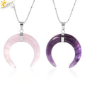 CSJA Hot Natural Stone Horn Crescent Moon Charm Pendant Healing Crystal Amethyst Necklace for Women G913
