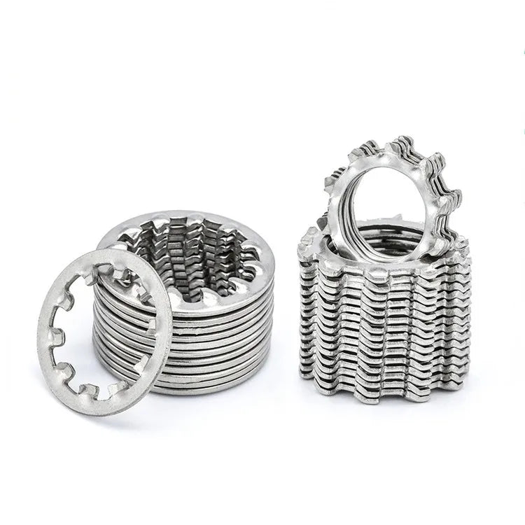 NINDEJIN Stainless Steel M3 M4 M5 M6 M8 M10 M12 M14 Star Lock Toothed Washers Metric External Internal GB Standard Plain Finish