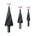 SDPSI3pcs/set 4-12 4-20 4-32 High Carbon Steel Core Step Drills Nitrogen Spiral Metal Cone Bit Set Triangle Shank Hole Cutter