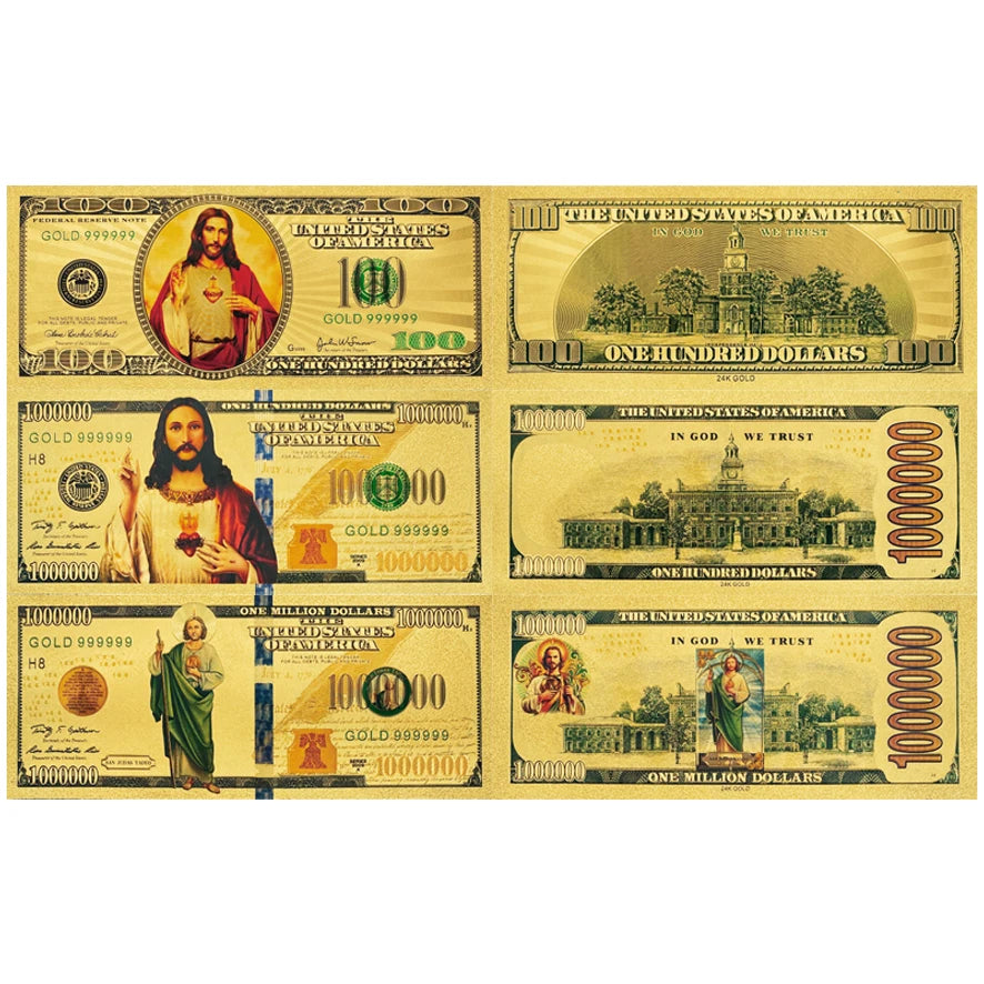 Free Shipping Religious Jesus USD 1 Million Dollars Gold Foil Plated Banknotes