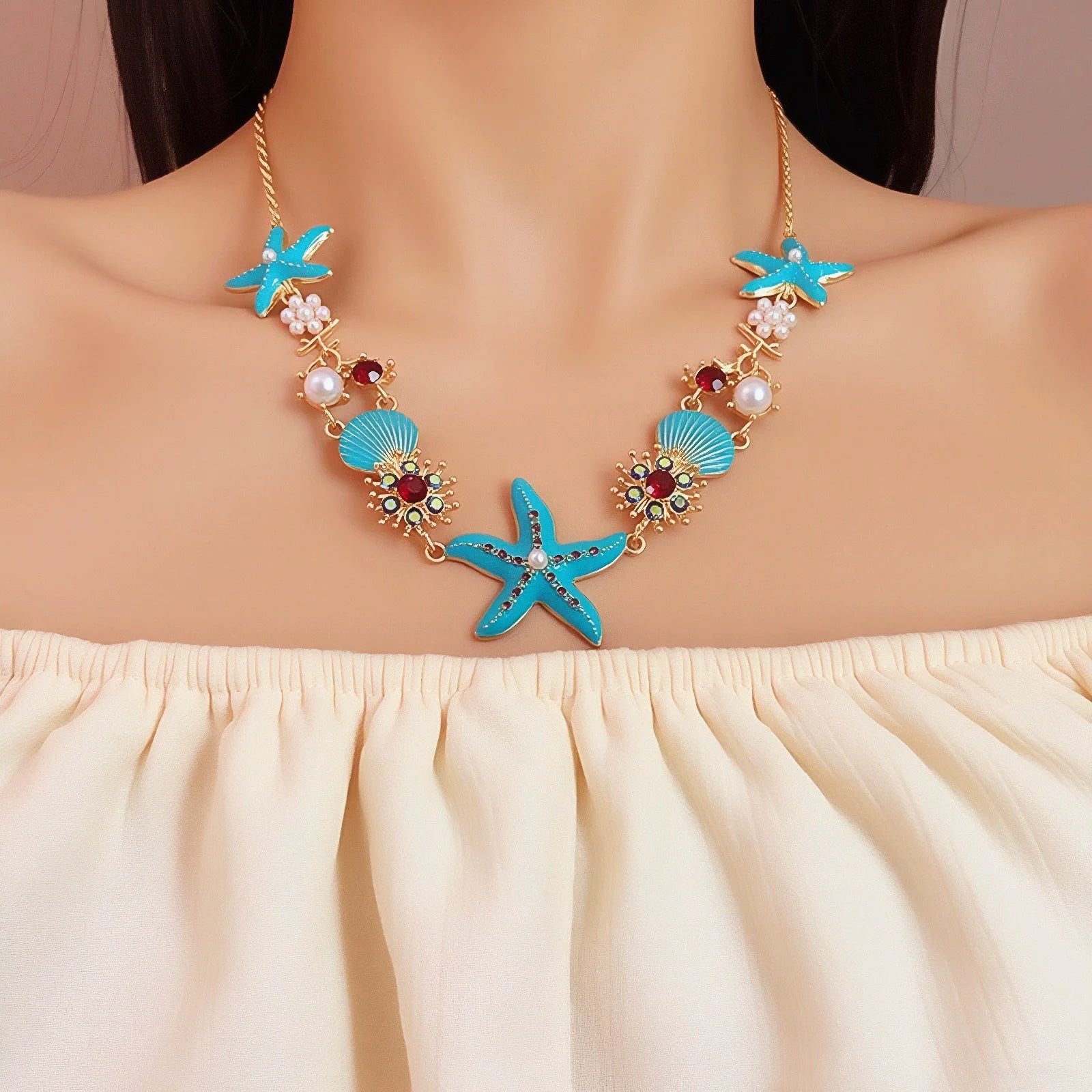 Beach Starfish Shell Coral Necklace Summer Casual Bohemian Necklace Wholesale N26097