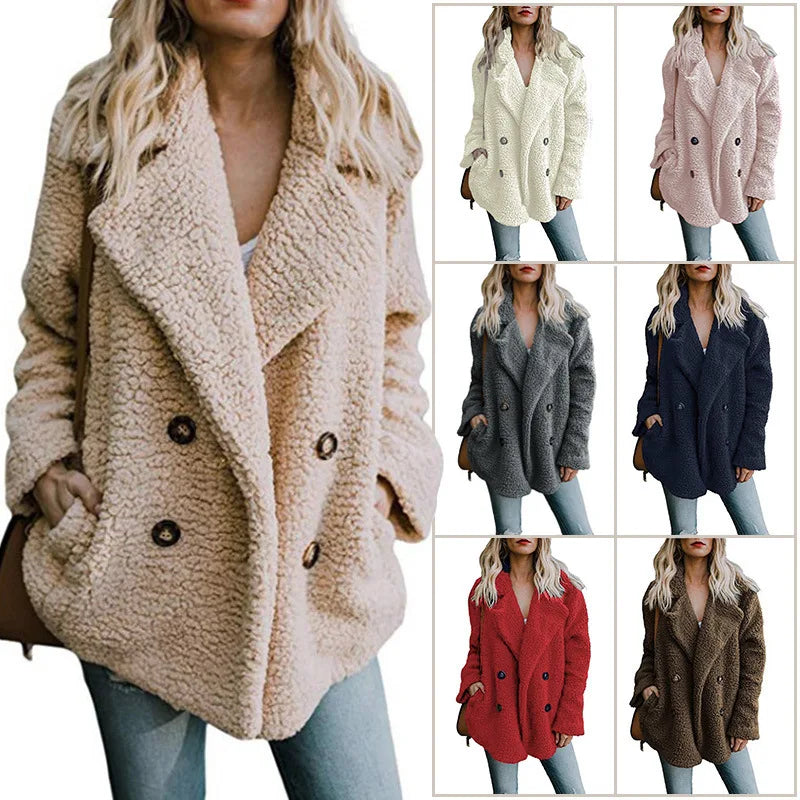 Wholesale Fashion Women's Polar Fleece Jacket Winter Coats with Warm Turndown Collar Breathing Buttons Plain Dyed Technique
