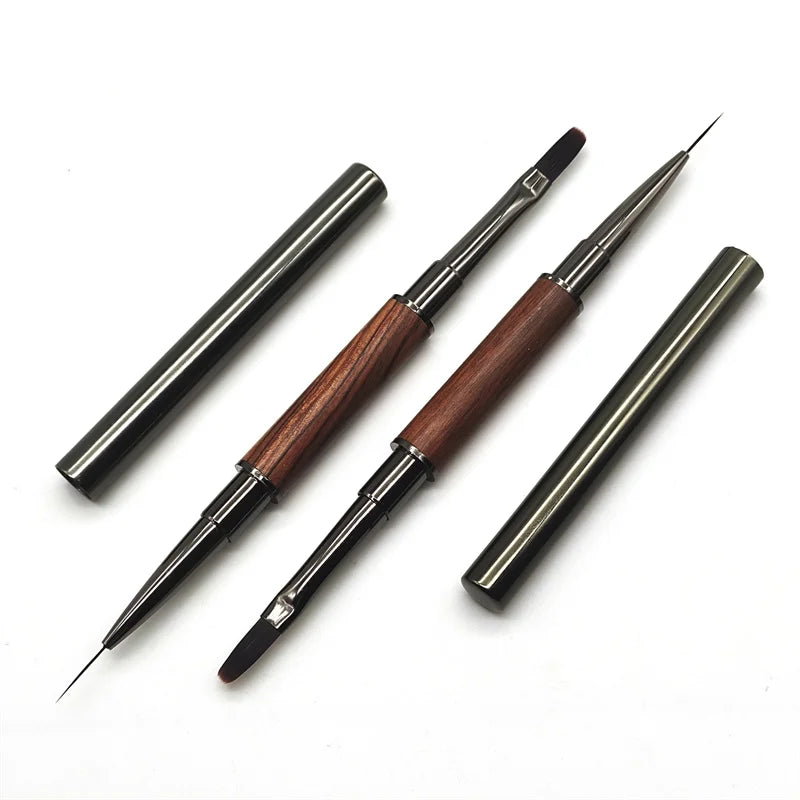 Professional Dual-end Nail Gel Builder Brush Custom Nail Tips Detail Liner Oval Brush with Wood Handle for Nail Tips Painting
