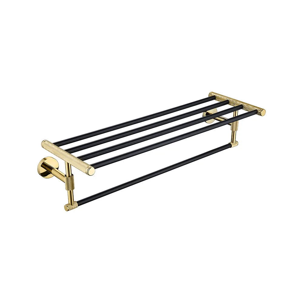 HONGDEC Bathroom Towel Rack Wall Mounted Shower Organizer Shelf Black Gold Bathroom Towel Holder