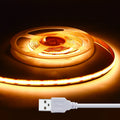 Dimmable COB LED Strip Light DC5V USB 320 LEDs/m Warm White Landscape Lighting Copper PCB IP20 CRI Ra80 App Control Light