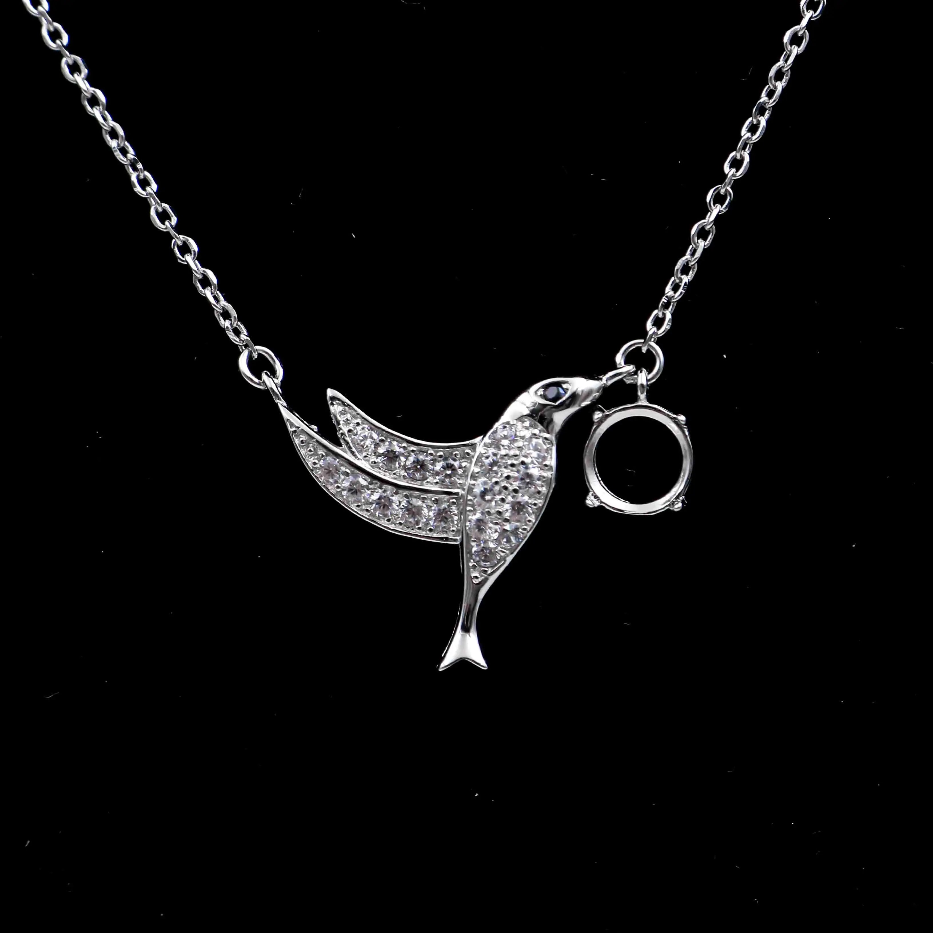 Sterling Silver 7*7mm Semi Mount Necklace Empty Frame Support Blank Claw Setting S925 Base Without Center Stone for DIY Inlay