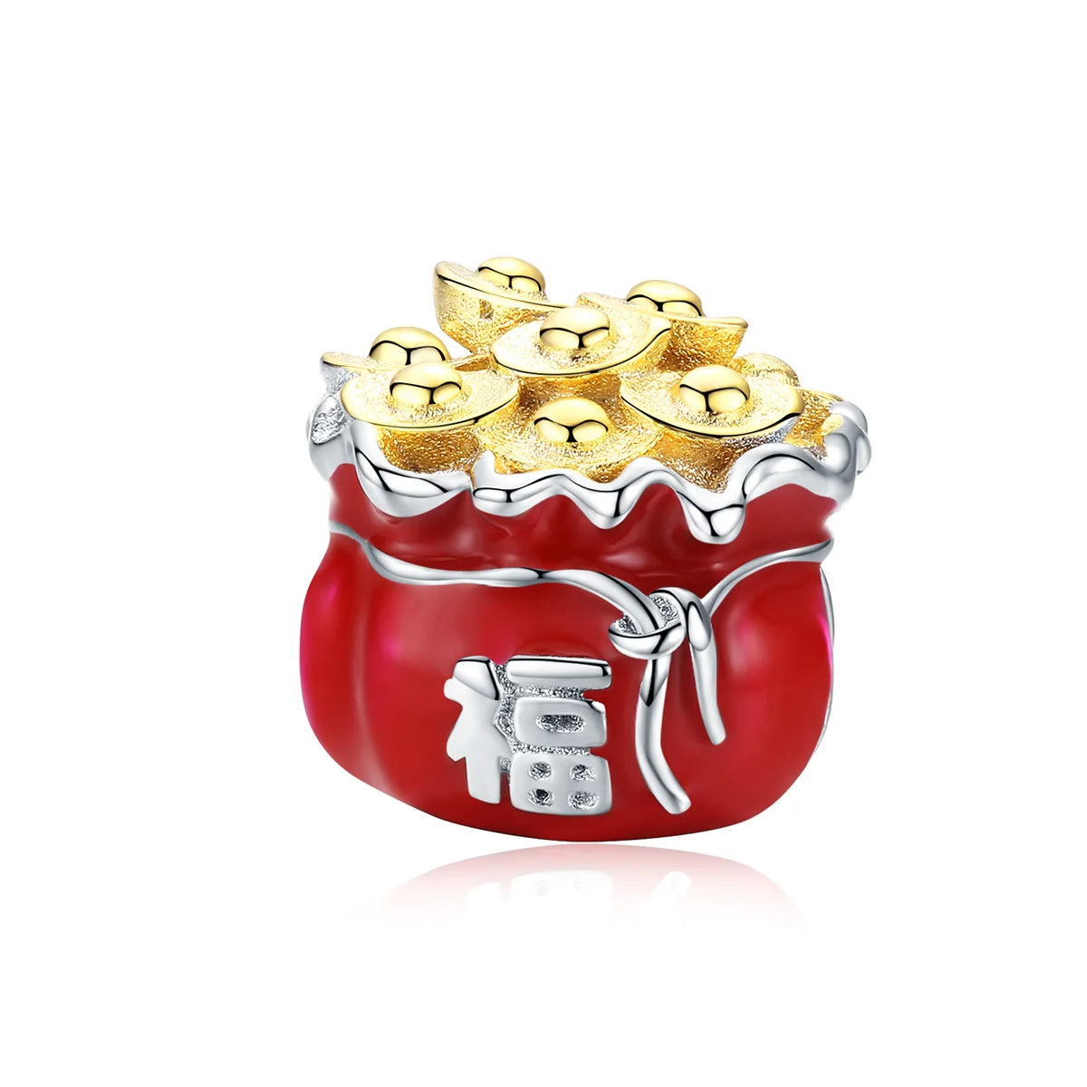 925 Sterling Silver Lucky Symbol Red Enamel Bag Beads Fit Women Bracelet Jewelry DIY Enamel Charm Pendant Accessories BSC100