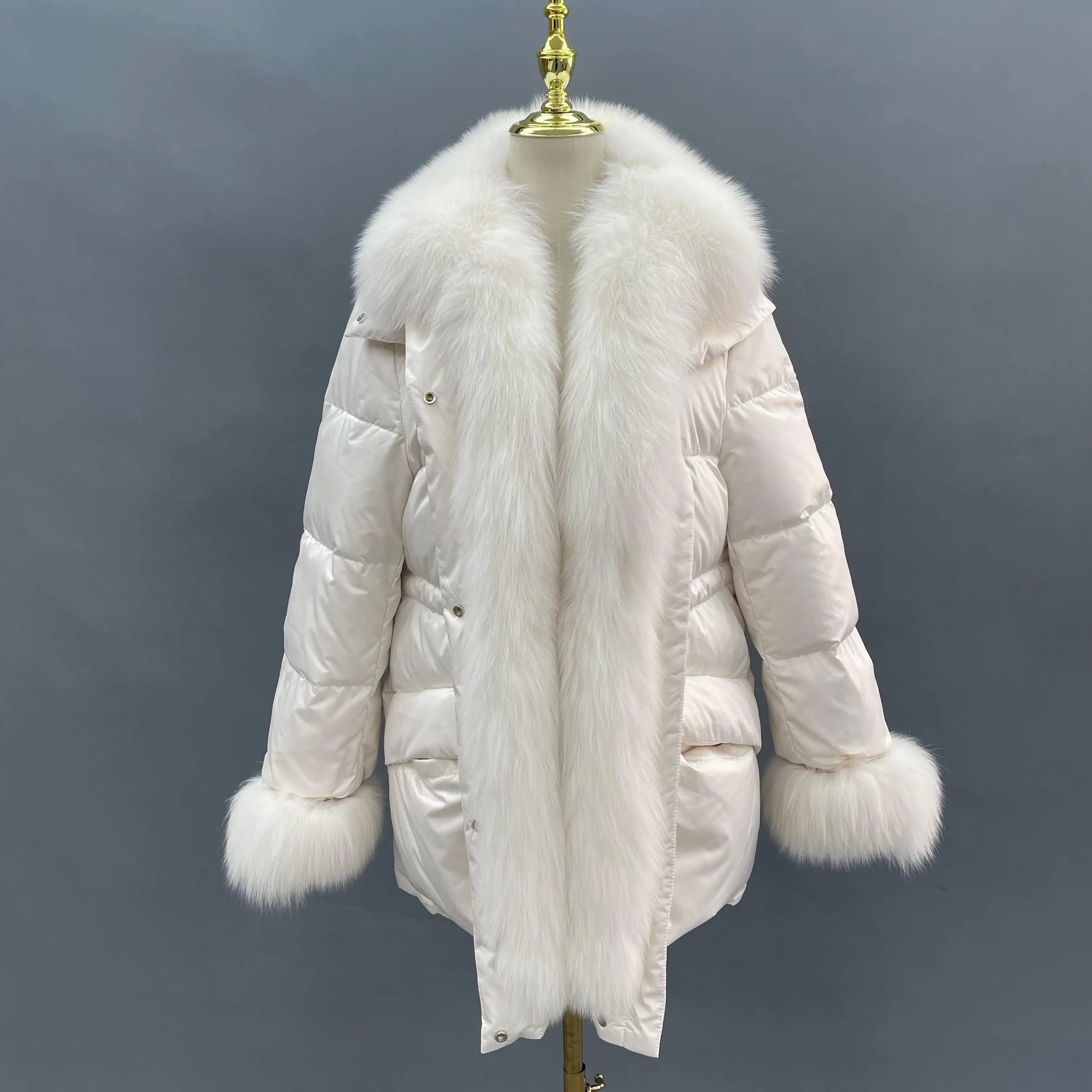 Winter Warm Plus Size Outerwear Down Long Coat for Ladies Jacket Fox Fur Down Jacket