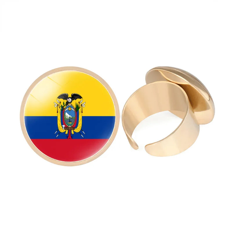 Manufacturer 233 Countries National Flag Custom Logo Design Ring Silver Brass Rose Gold Tone Open End Rings