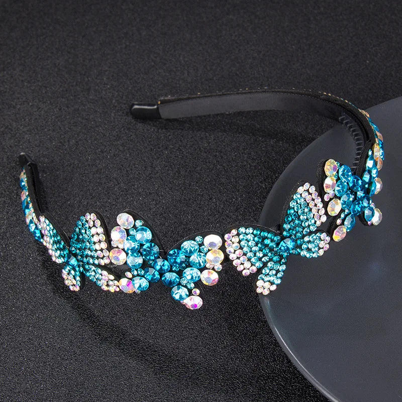 HX-026 Fashion Cute Color Butterfly Crystal Headband for Women Rhinestone Non-slip Border Girl Hairband