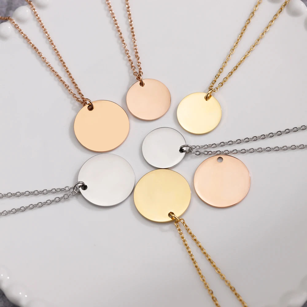 Stainless Steel Round Disc Pendant Necklace DIY Lettering Short Necklace Choker Necklace Women