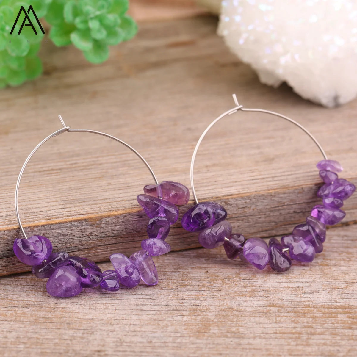 Crystal Hoop Earrings Fine Jewelry for Women Gift  Healing Gemstone Chip Beads Minimalist Earring