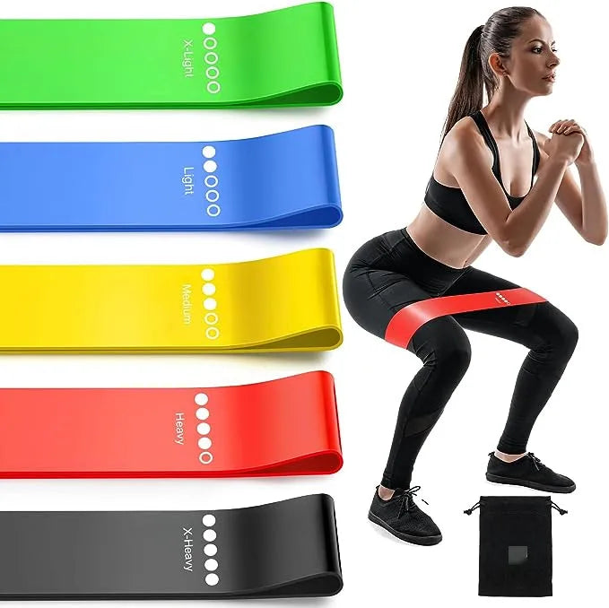 Natural Latex Made Pack of 5 Mini Loop Resistance Bands Set for Yoga Pilates Gym Fitness Workout