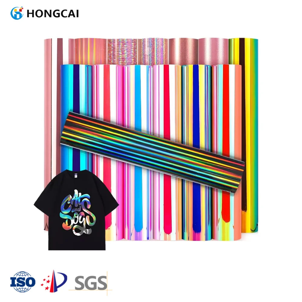 Hongcai Easy Weed Holographic Laser Film HTV Heat Transfer Vinyl Roll Custom PET Printing Materials for Clothing Textiles