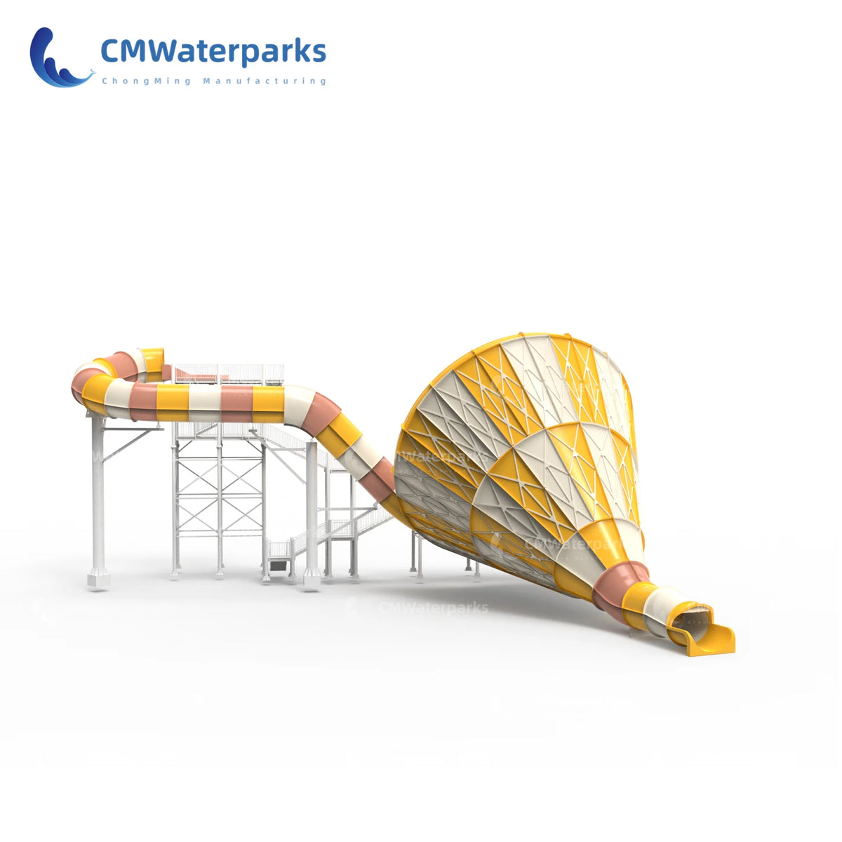Popular Large Fiberglass Pool Slide Trumpet Water Slide for Kids Park MegaBDM