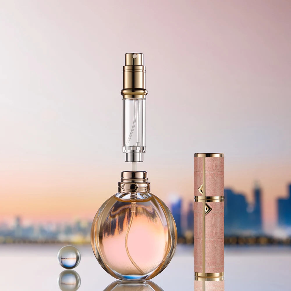 Portable 5ml Premium Leather Perfume Bottle Aluminum Collar Empty Refill Perfume Bottle with Direct Bottom Filling Pump Sprayer