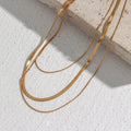 Drop Ship 18K Gold Plated Three Layers Snake Chain Necklace Tarnish Free 316L Stainless Steel Choker Necklace