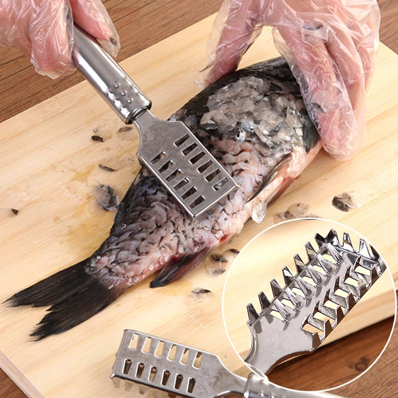 HelloWorld 1 Pc Scales Remover Tools Stainless Steel Fast Cleaning Fish Skin Scales Brush Shaver Cleaner Descaler Skinner Scaler Gadget