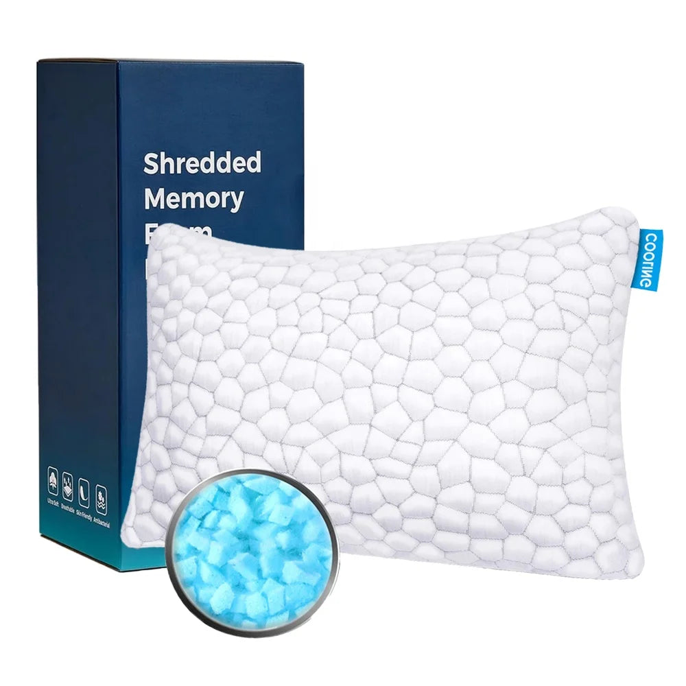 Hot Sleeper Anti-Snoring Double Sided Bamboo Shredded Outdoor Camping Cooling Memory Foam Hybrid Pillow Relief Pressure