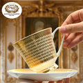 2 Pcs Elegant Exquisite Royal Ceramic 24K Gold Embossed Tea & Coffee Cups & Saucers Set Luxurious 9oz Safe for Use Gift