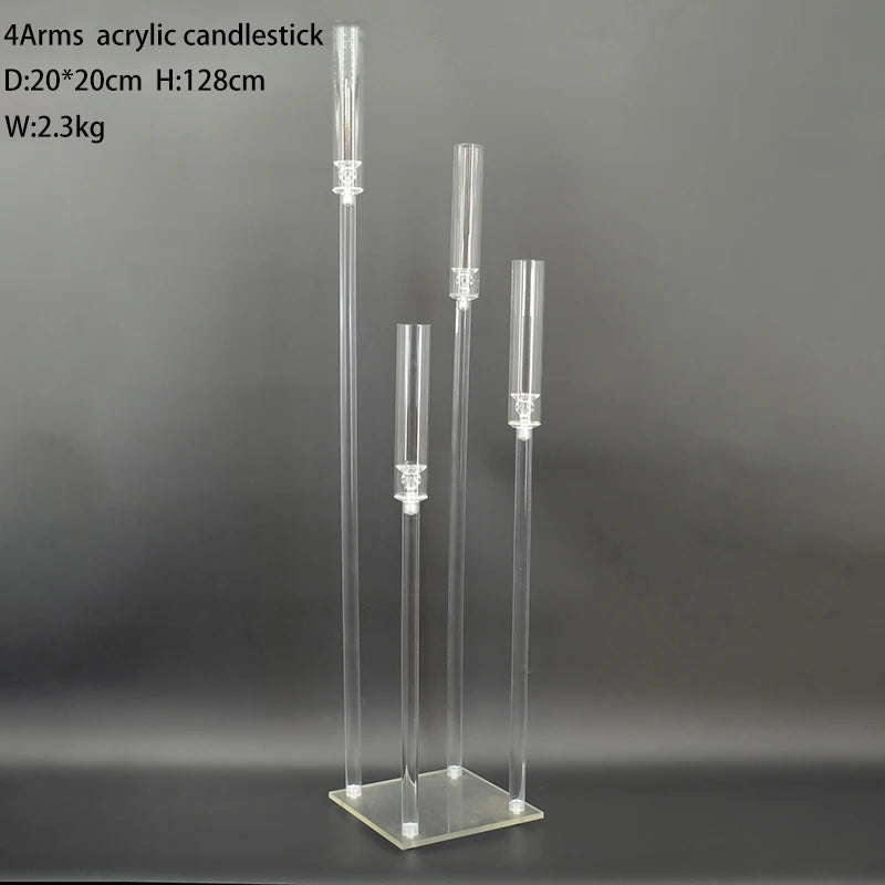 Zhuoyun New Product Handmade 4 5 8 9 Arms Tube Transparent Wedding Decoration Candlestick Holder