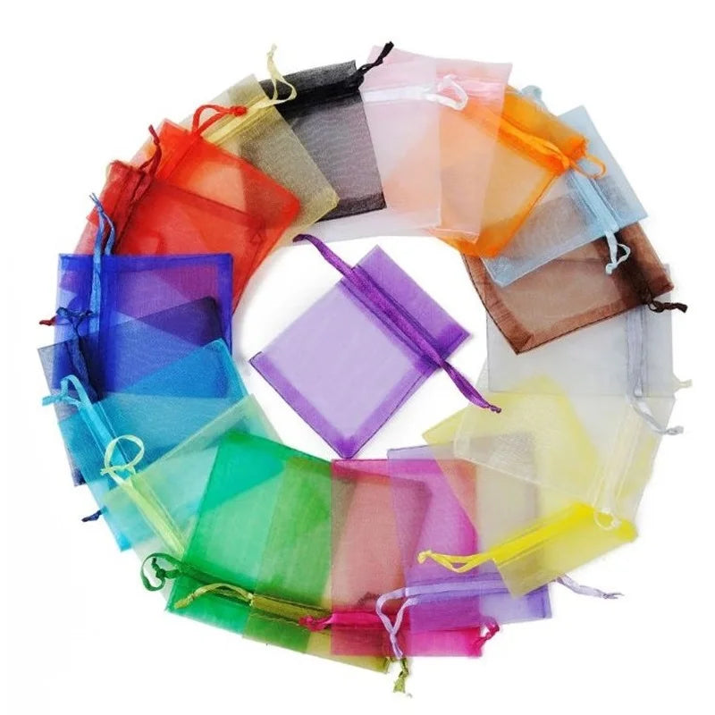10x15cm 24 Colors Custom Logo Drawstring Gift Pouch Jewelry Mesh Packaging Organza Bag