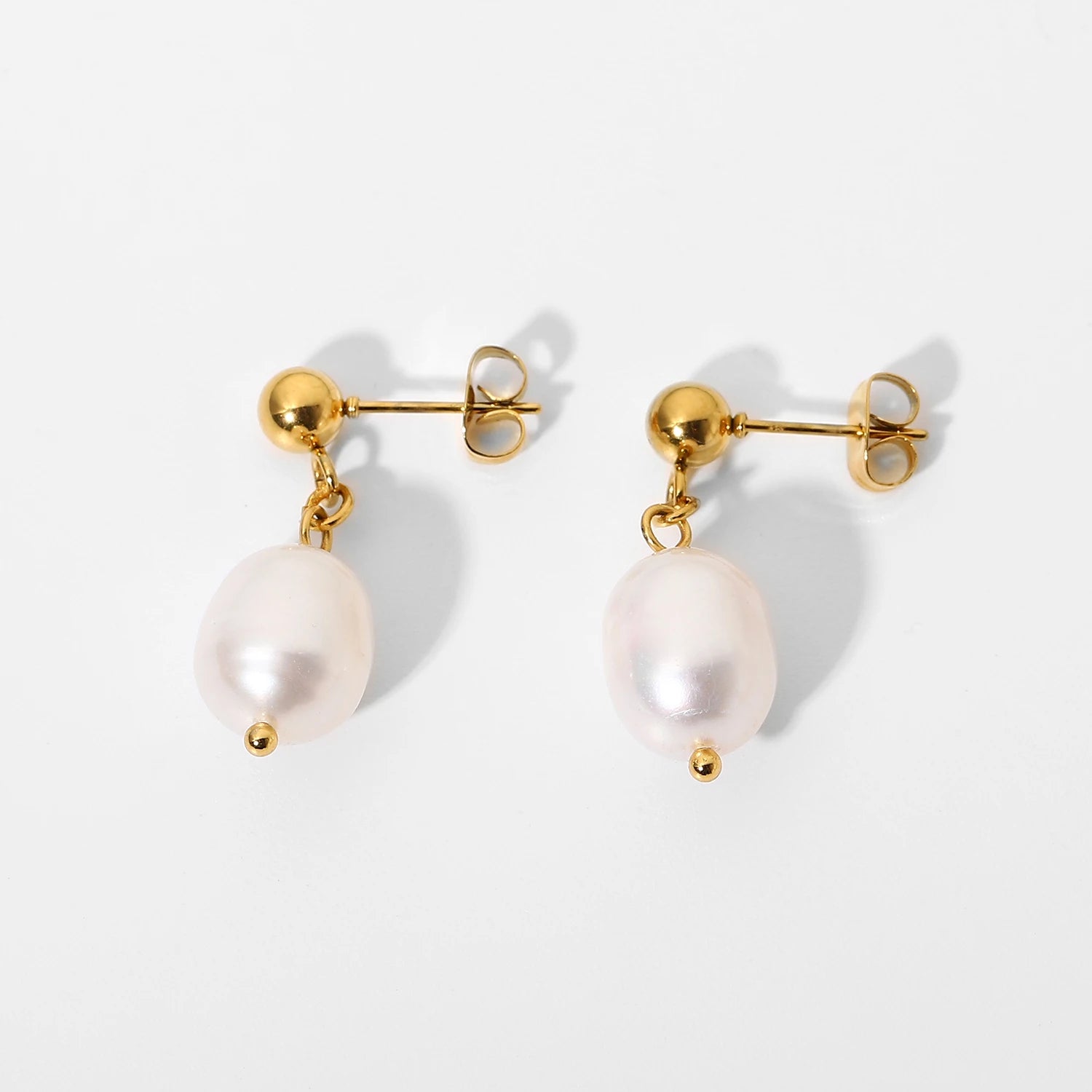 Vintage Style Baroque Pearl Drop Earrings 18k Gold Plated Stainless Steel Elegant Earring for Girls