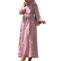 Embroidery Flower Decoration With Lace Plain Black pink Blue Color Islamic Eid Abaya Women Muslim Robe