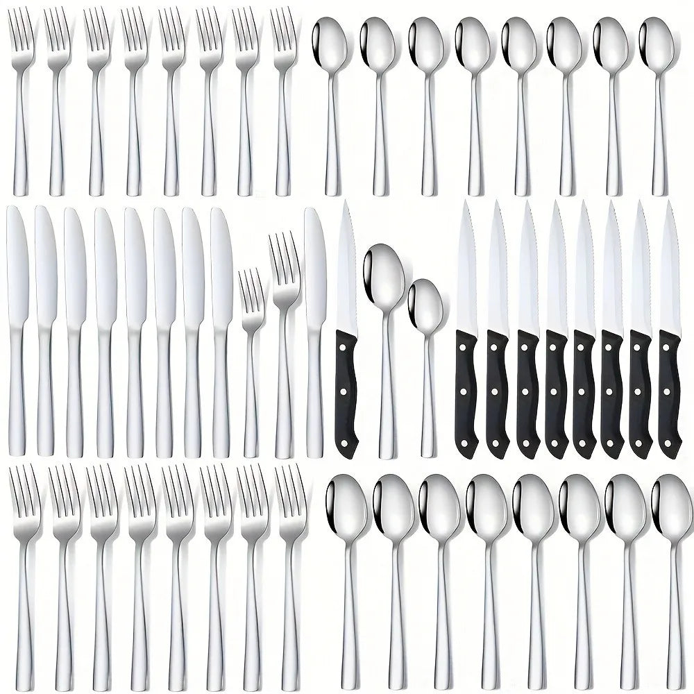Homechan 24/48/72 Piece Stainless Steel Flatware Sets Stock for Weddings and Restaurant Use